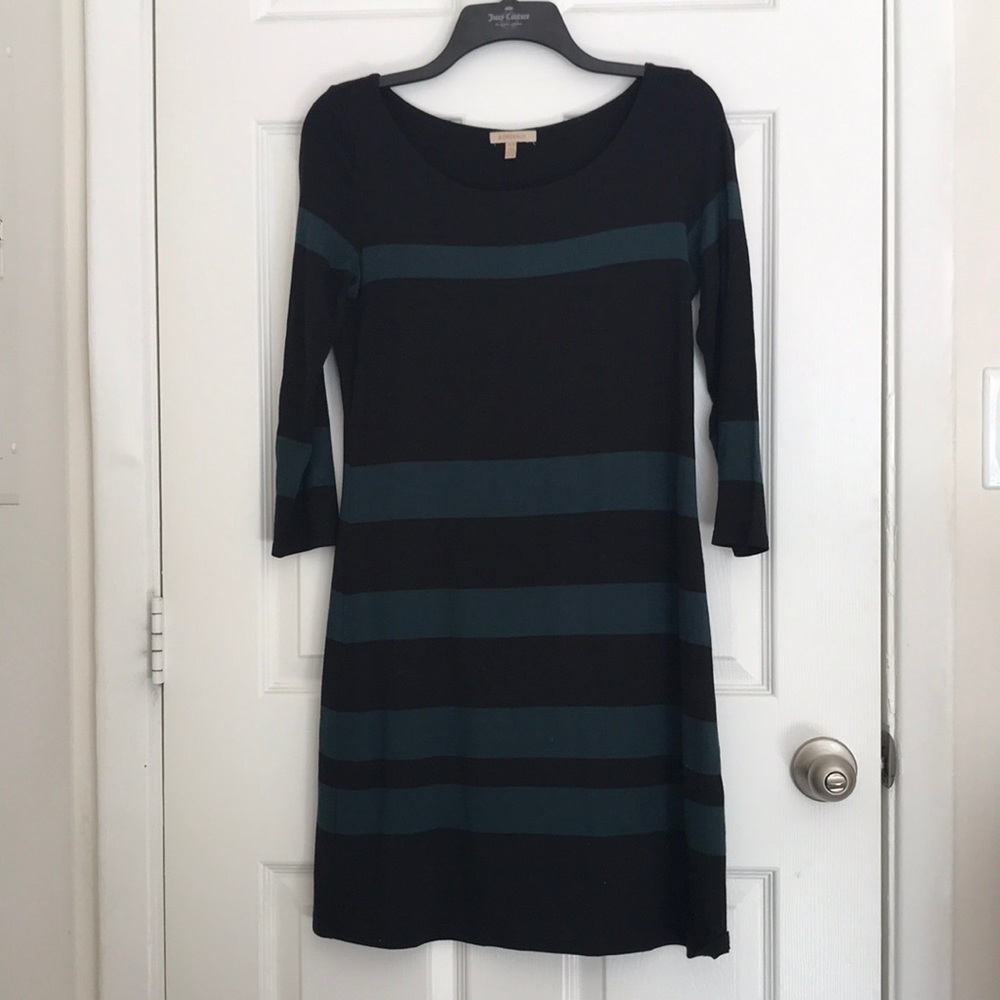 Bordeaux Black and Forest Green Horizontal Stripe Dress, Size Xs